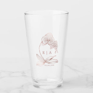 Elegant Monogram Floral Orchid Wedding Keepsake Glass