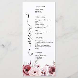 Elegant Monogram Floral Wedding Double-Sided  Menu