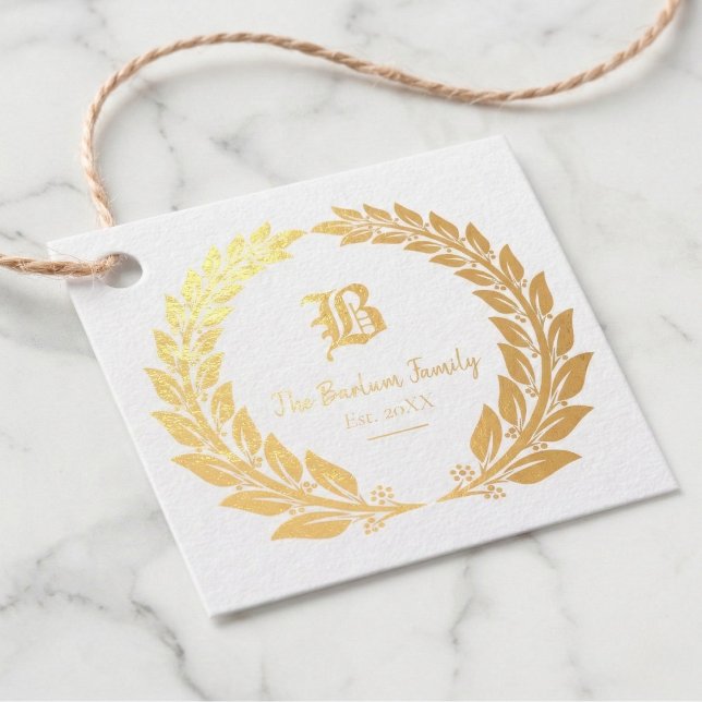 Elegant Monogram Foil Favour Tags (Show off your family name in gold.)