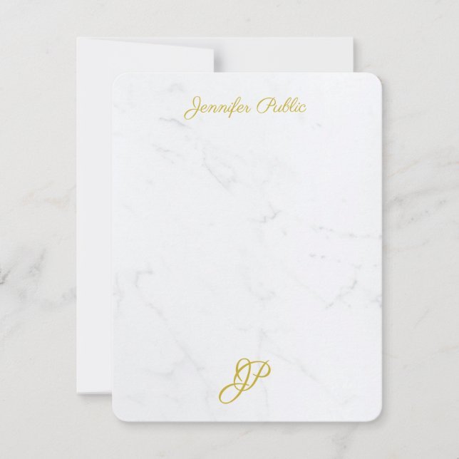 Elegant Monogram For Her Modern Simple Gold Script Card (Front)