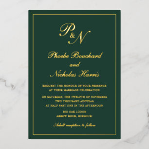 Elegant Monogram Formal Forest Green Wedding Gold