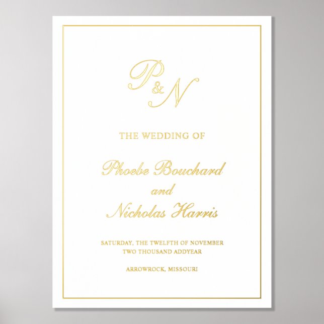 Elegant Monogram Formal Gold Traditional Wedding Foil Prints (Front)