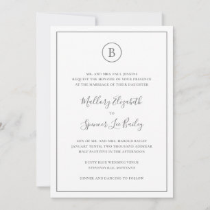 Elegant Monogram Formal Grey All In One Wedding Invitation