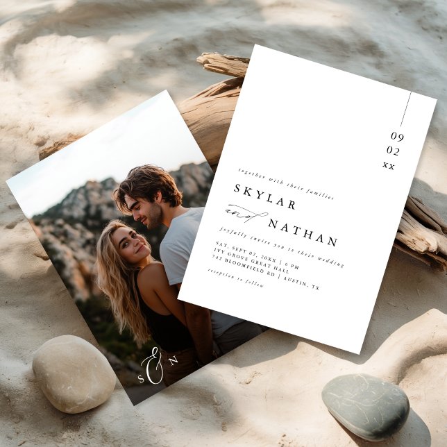 Elegant Monogram Full Bleed Photo Budget Wedding Invitation (Creator Uploaded)