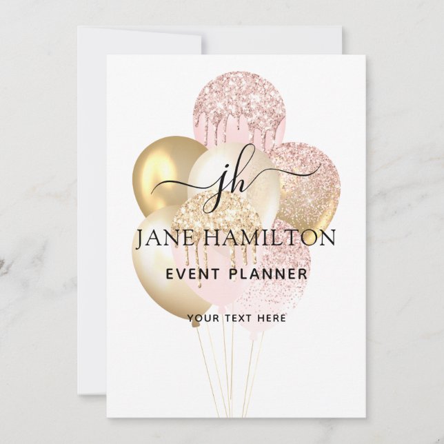 Elegant Monogram Glitter Balloons Announcement (Front)