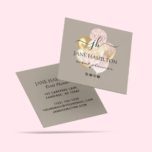 Elegant Monogram Glitter Balloons Square Business Card