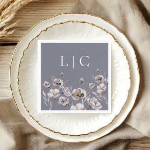 Elegant monogram gloomy grey watercolor flower napkin