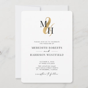 Elegant Monogram Gold Ampersand QR Code Wedding Invitation