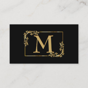 Elegant Monogram Gold and Black Business Card