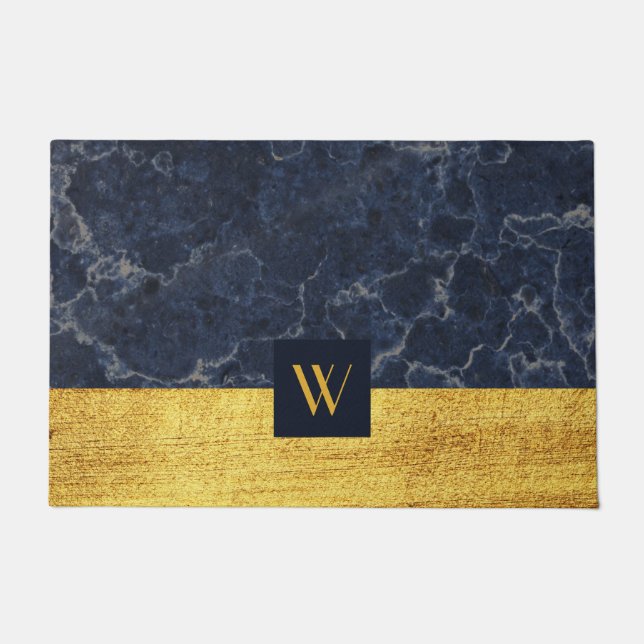 Elegant Monogram Gold Marble  Doormat (Front)