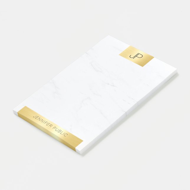 Elegant Monogram Gold Marble Modern Template Post-it Notes (Angled)