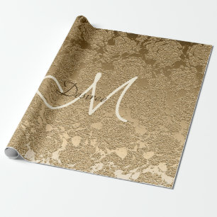 Elegant Monogram Gold Modern Girly Floral Wrapping Paper