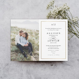 Elegant Monogram Gold Photo Wedding Invitation