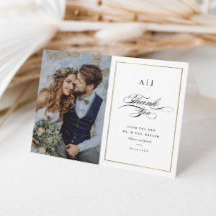 Elegant Monogram Gold Photo Wedding Thank You Card