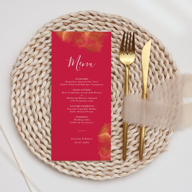 Elegant Monogram Gold Red Pink Magenta Wedding Menu (Creator Uploaded)