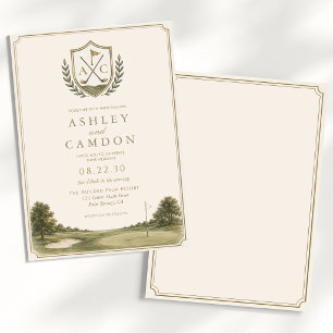 Elegant Monogram Gold Sage Green Wedding Invitation