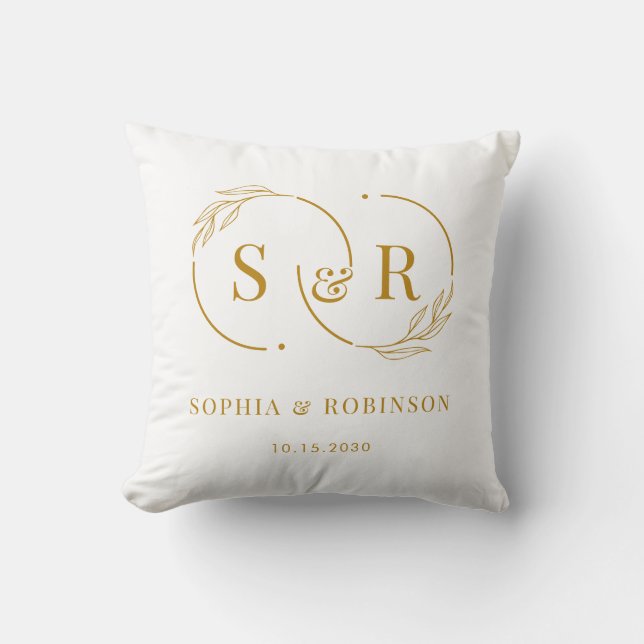 Elegant Monogram Gold Script Modern Wedding Gift Cushion (Front)