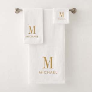 Elegant Monogram Gold Script Name Bath Towel Set