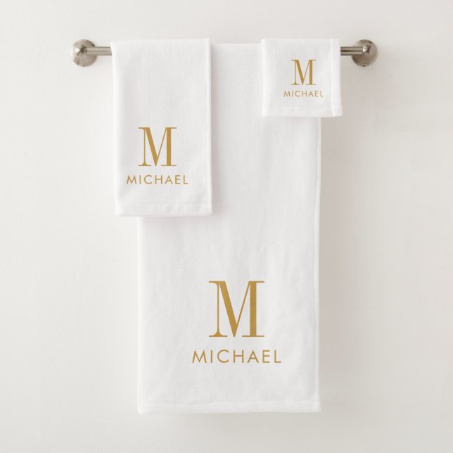 Elegant Monogram Gold Script Name  Bath Towel Set (Insitu)