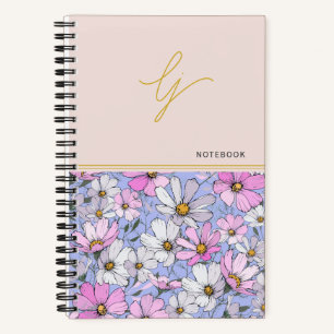 Elegant Monogram Gold Script Pink Blue Flowers  Notebook