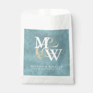 Elegant Monogram Gold Sea Glass Teal White Wedding Favour Bag