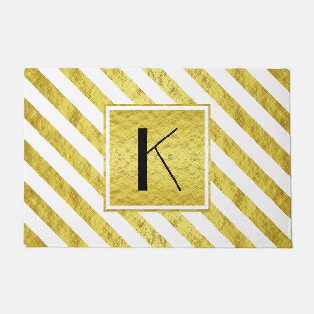 Elegant Monogram Gold Stripes Doormat (Front)