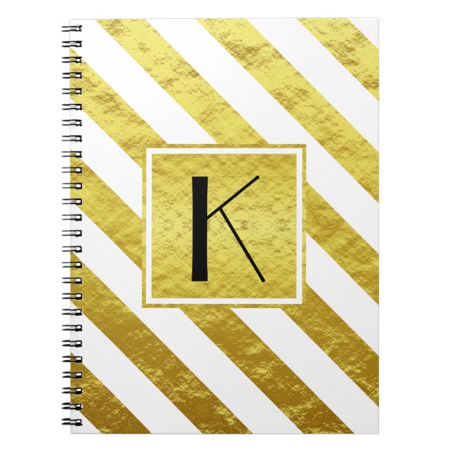 Elegant Monogram Gold Stripes Notebook (Front)