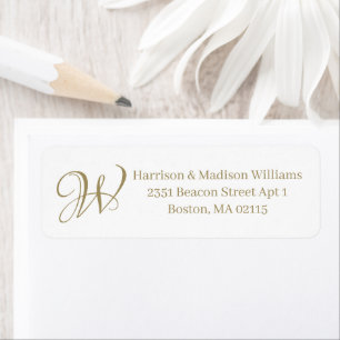 Elegant Monogram gold white custom Return Address Label