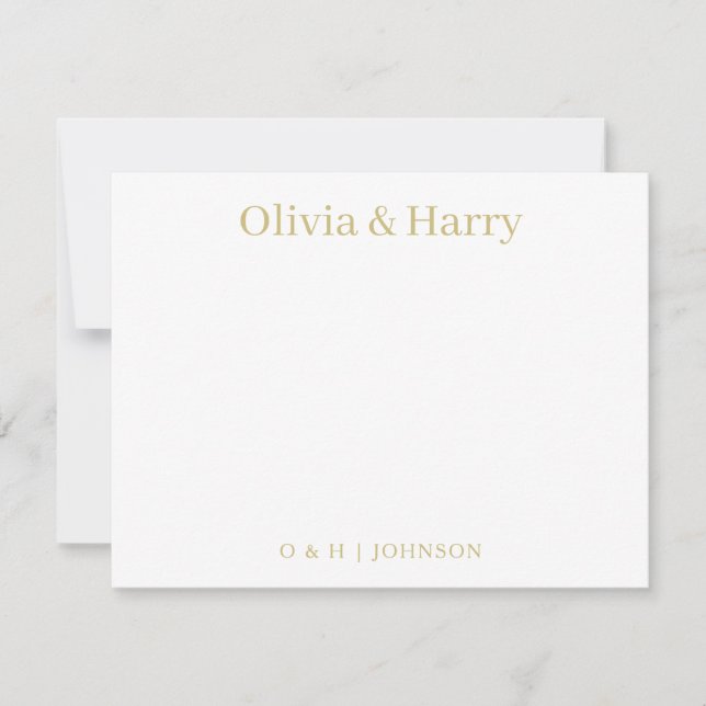 Elegant Monogram Gold White Wedding Note Card (Front)