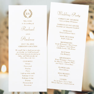 Elegant Monogram Gold White Wedding Timeline Flat Program