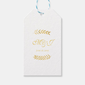 Elegant Monogram Golden Leaves Wedding Favour Gift Tags