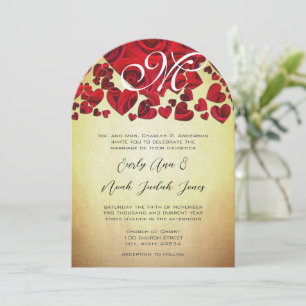 Elegant Monogram Golden Romantic Red Rose Wedding  Invitation