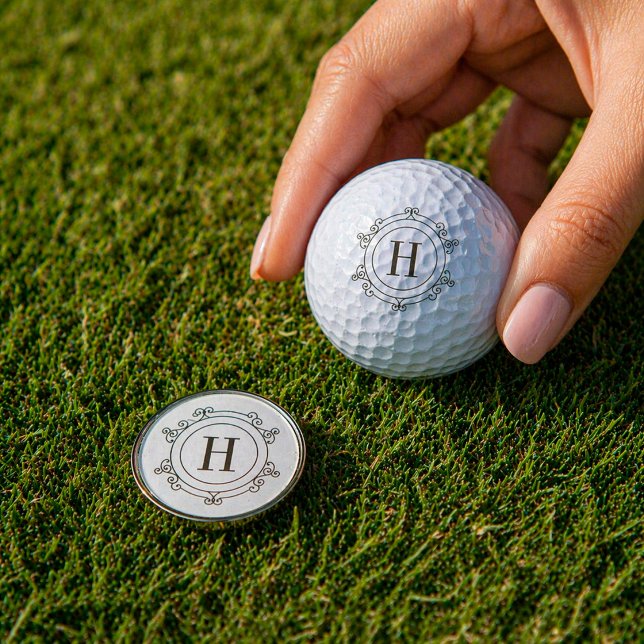 Elegant Monogram Golf Balls (Monogrammed golf ball and marker for elevated play.)