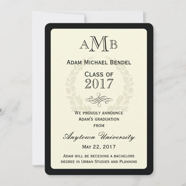 Elegant Monogram Graduation Announcement (Front)