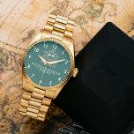 Elegant Monogram green and gold Couple names Watch<br><div class="desc">Elegant Monogram Custom Couple Watch – A Timeless Personalized Gift Celebrate love and commitment with this luxury monogram watch, featuring custom couple names and an elegant floral design. A perfect wedding gift, anniversary keepsake, or romantic jewelry piece, this watch blends timeless style with personalized elegance. The vintage typography and floral...</div>