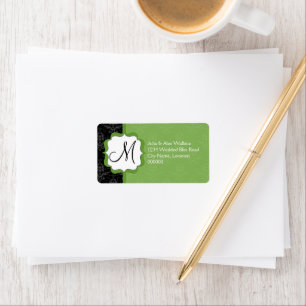 Elegant Monogram Green Damask Label
