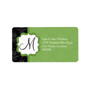 Elegant Monogram Green Damask Label