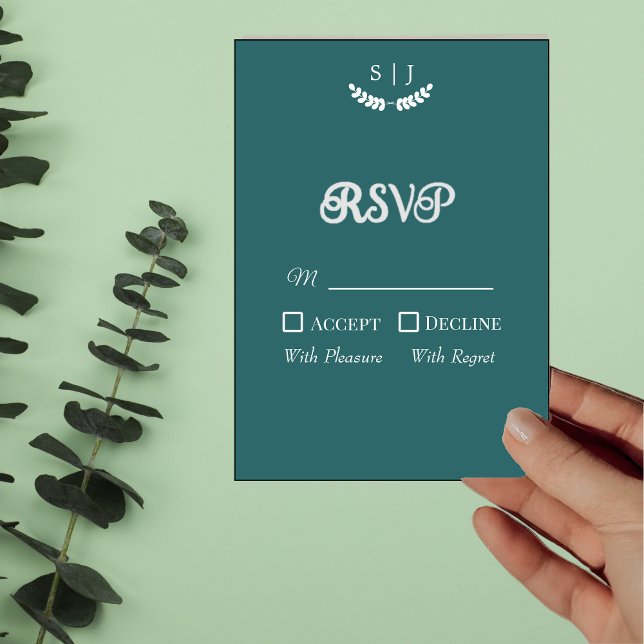 Elegant Monogram Green Jewel Tone RSVP Card (Creator Uploaded)