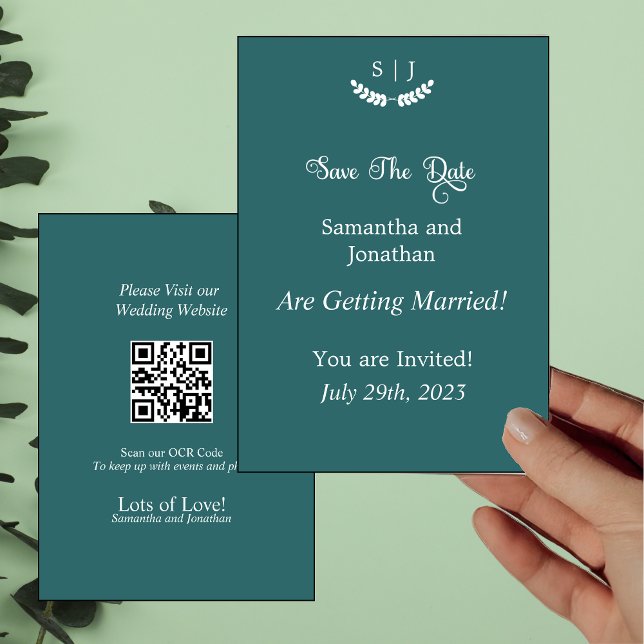 Elegant Monogram Green  Jewel Tone SaveDate Card (Creator Uploaded)