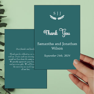 Elegant Monogram Green Jewel Tone Thank You Card