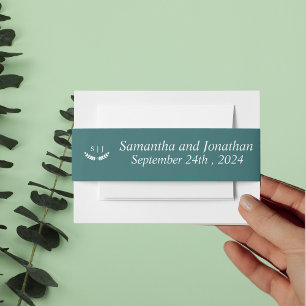 Elegant Monogram Green Jewel Tone Wedding Invitation Belly Band