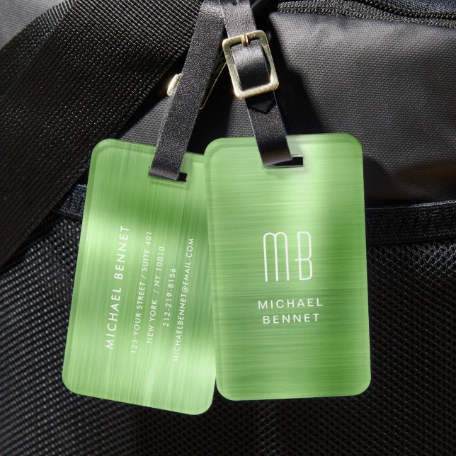 Elegant Monogram Green Luggage Tag (Elegant Monogram Green Luggage Tag)
