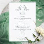 Elegant Monogram Green Watercolor Wedding Menu<br><div class="desc">Welcome your guests to their table with this elegant monogrammed wedding menu, with exquisite hand drawn leafy monogram with couples initials, and green watercolor border stripes. Back with beautiful watercolor wash in a variety of green hues. Part of our "Green Watercolor Botanical Monogram Wedding" Collection with a variety of coordinating...</div>