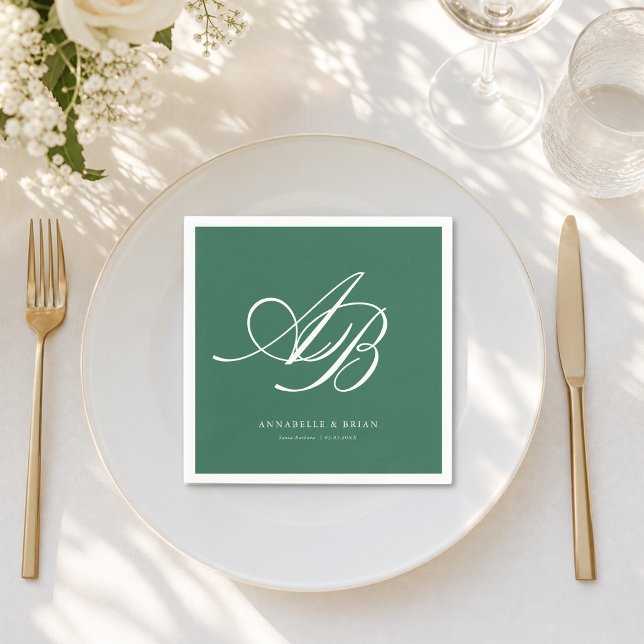 Elegant Monogram Green Wedding  Napkin (Elegant Monogram Green Wedding Napkins)