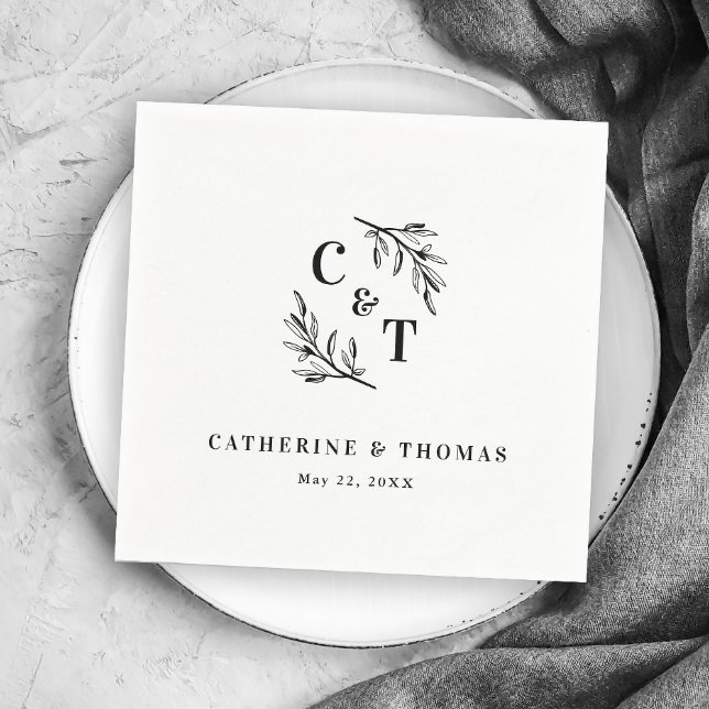 Elegant Monogram Greenery Leaves Wedding Napkin (Elegant Monogram Greenery Leaves Wedding Napkins.)