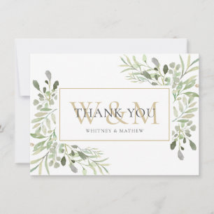 Elegant Monogram Greenery Thank You Card