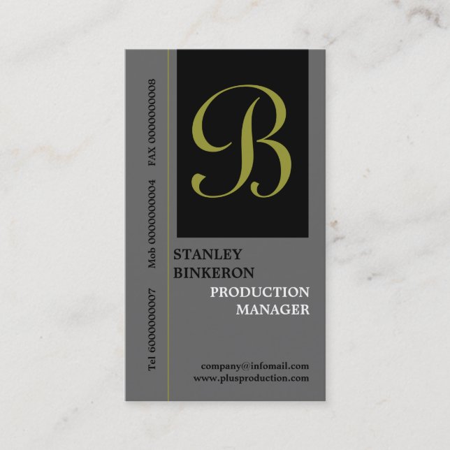 Elegant monogram grey black plain business cards (Front)