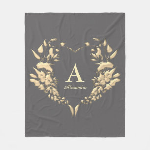 Elegant Monogram Grey Fleece Blanket