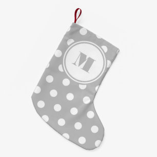 Elegant Monogram Grey Polka Dots Small Christmas Stocking
