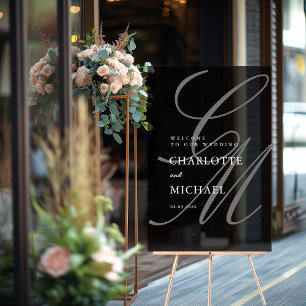 Elegant, Monogram, Grey, Transparent, Wedding Acrylic Sign